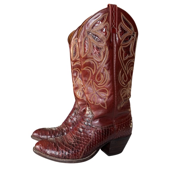 Dan Post Genuine Python and Leather Western Cowgirl Boots cognac brown sz 6.5 - Picture 1 of 9